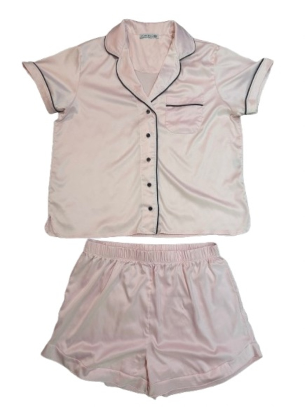 Amanda Blu Pale Pink Silky Satin Pajama Short Set with Contrast Piping Size 2X